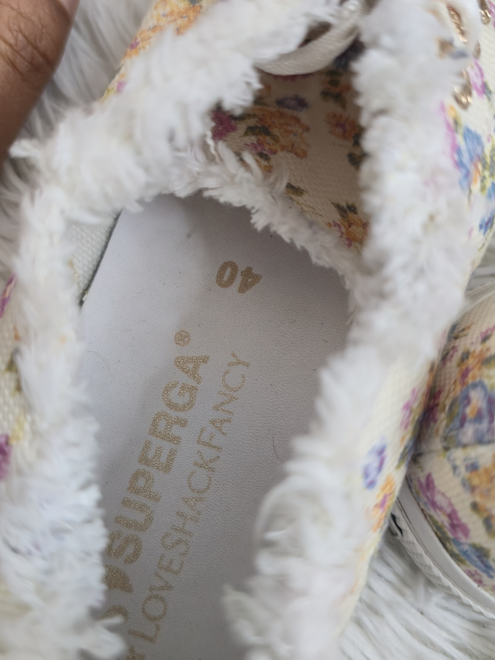 Superga X LoveShackFancy Cream Floral Coquette Canvas Fringe Sneakers - Picture 10 of 14